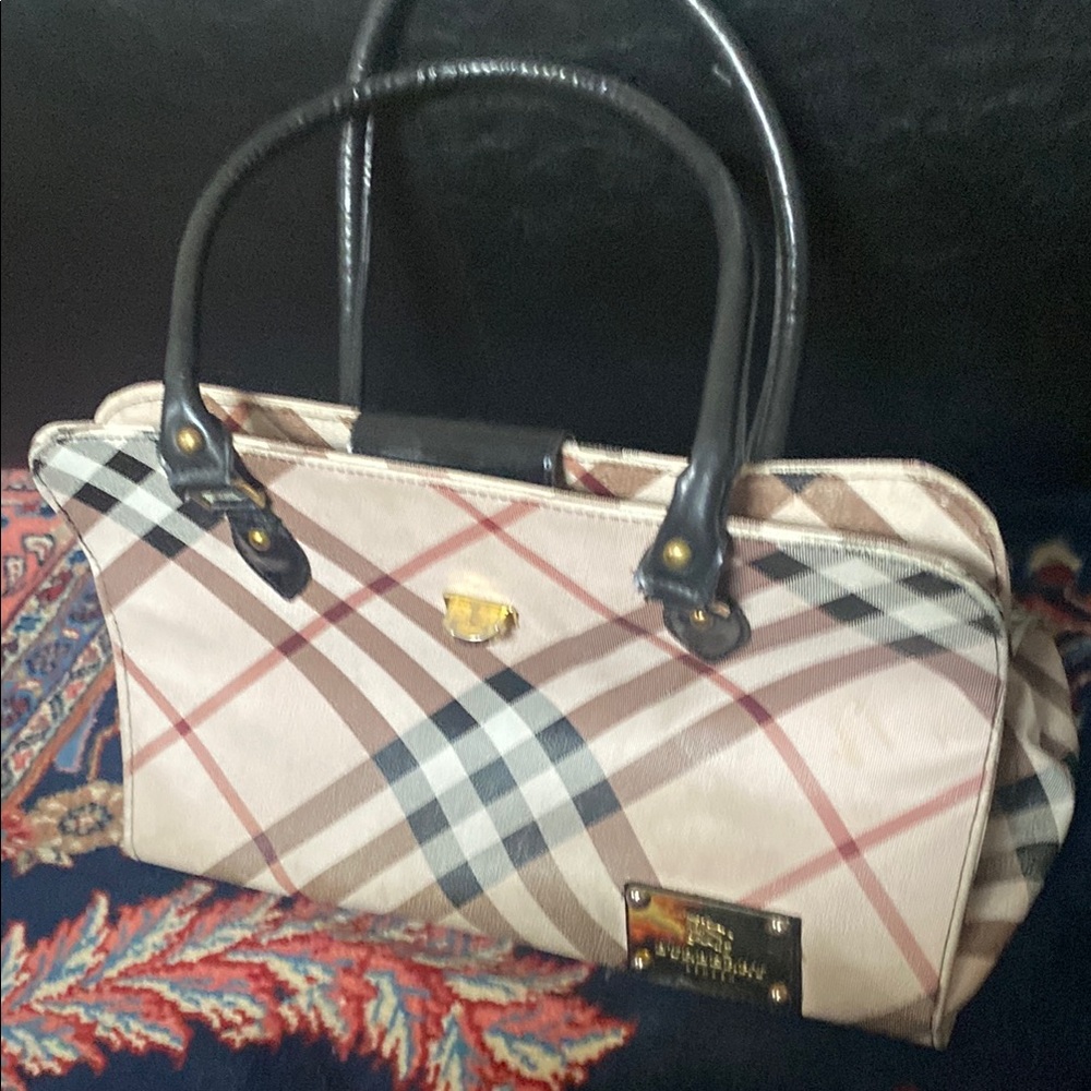 Burberry Cream and Black Satchel with Iconic Check Pattern